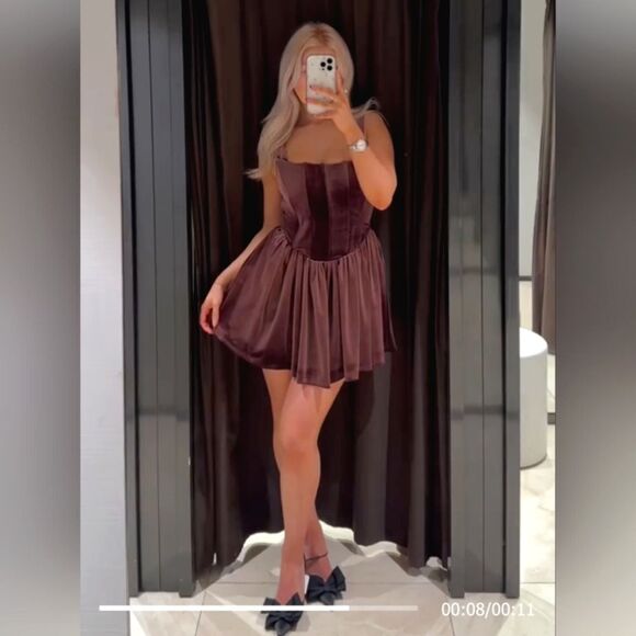 NWT NEW ZARA  mauve GATHERED CORSETRY-INSPIRED DRESS corset rushed m… - Picture 4 of 16